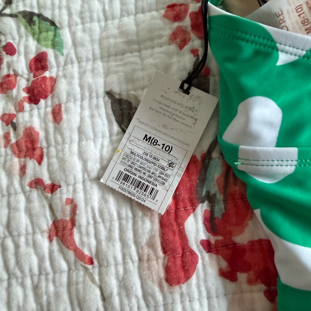 Shade shore one piece bathing suit in white and green with gold tone design - Picture 8 of 10